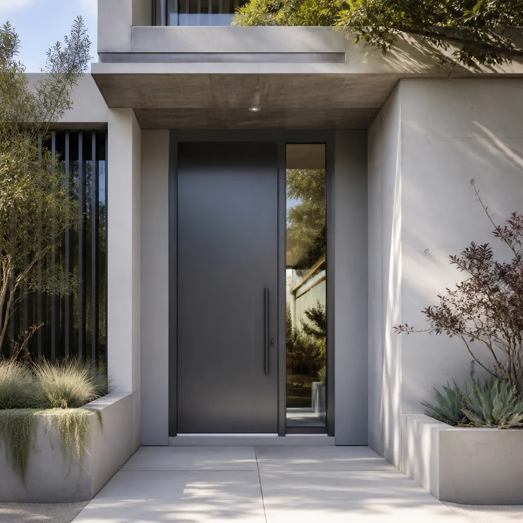 Modern dark gray contemporary front entry door installation